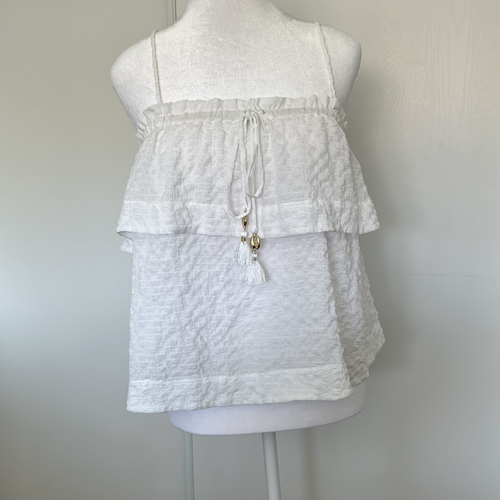 🐚Lilly Pulitzer white tank flowy tank with gold seashell detailing - Women’s XS
